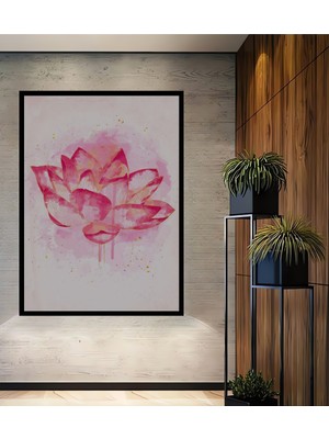 Teona Ahşap Çerçeve Görünümlü Pembe Nilüfer Çiçeği Dekoratif Ahşap Mdf Ev Duvar Tablo Dikdörtgen Ev Duvar Tablo
