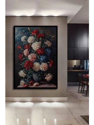 Teona Ahşap Çerçeve Görünümlü Renkli Karanfil Buketi Dekoratif Ahşap Mdf Tablo Dikdörtgen Tablo