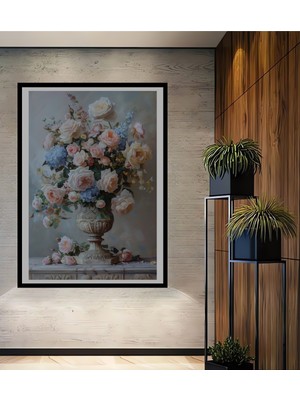 Teona Ahşap Çerçeve Görünümlü Romantik Çiçek Bahçesi Ahşap Mdf Dekoratif Tablo Dikdörtgen Tablo