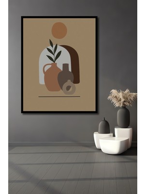 Teona Ahşap Çerçeve Görünümlü Minimalist Soyut Vazo Ahşap Mdf Dekoratif Ev Duvar Tablo Dikdörtgen Ev Duvar Tablo