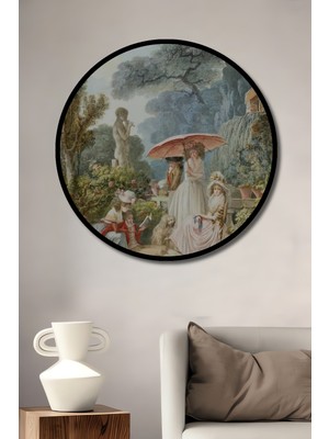 Teona Ahşap Çerçeve Görünümlü Romantik Bahçe Zarafeti Dekoratif Ahşap Mdf Ev Duvar Tablo Yuvarlak Ev Duvar Tablo