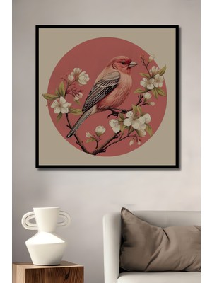 Teona Ahşap Çerçeve Görünümlü Pembe Serçe Çiçekleri Dekoratif Ahşap Mdf Ev Duvar Tablo Dikdörtgen Ev Duvar Tablo