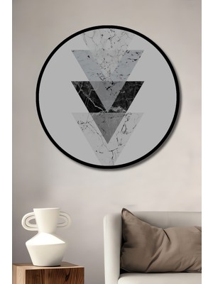 Teona Ahşap Çerçeve Görünümlü Mermer Desenli Üçgenler Ahşap Mdf Dekoratif Ev Duvar Tablo Yuvarlak Ev Duvar Tablo