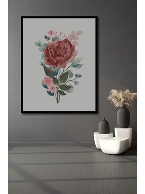 Teona Ahşap Çerçeve Görünümlü Vintage Çiçek Desenli Dekoratif Ahşap Mdf Ev Duvar Tablo Dikdörtgen Ev Duvar Tablo