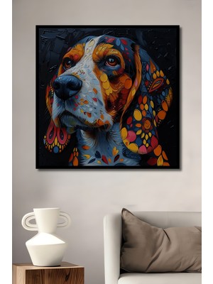 Teona Ahşap Çerçeve Görünümlü Renkli Köpek Portresi Dekoratif Ahşap Mdf Ev Duvar Tablo Dikdörtgen Ev Duvar Tablo