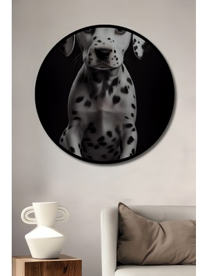 Teona Ahşap Çerçeve Görünümlü Dalmaçyalı Yavru Köpek Ahşap Mdf Dekoratif Ev Duvar Tablo Yuvarlak Ev Duvar Tablo
