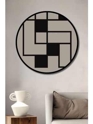 Teona Ahşap Çerçeve Görünümlü Bauhaus Sanat Geometrik Ahşap Mdf Dekoratif Ev Duvar Tablo Yuvarlak Ev Duvar Tablo