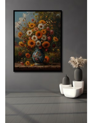 Teona Ahşap Çerçeve Görünümlü Görkemli Çiçek Vazosu Dekoratif Ahşap Mdf Ev Duvar Tablo Dikdörtgen Ev Duvar Tablo