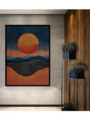 Teona Ahşap Çerçeve Görünümlü Soyut Güneş Manzarası Dekoratif Ahşap Mdf Ev Duvar Tablo Dikdörtgen Ev Duvar Tablo