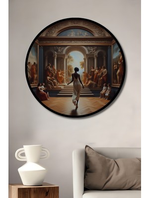 Teona Ahşap Çerçeve Görünümlü Neoklasik Sanat Salonu Dekoratif Ahşap Mdf Ev Duvar Tablo Yuvarlak Ev Duvar Tablo