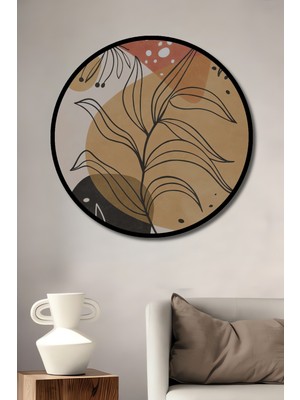 Teona Ahşap Çerçeve Görünümlü Abstrakt Bitki Desenli Dekoratif Ahşap Mdf Ev Duvar Tablo Yuvarlak Ev Duvar Tablo
