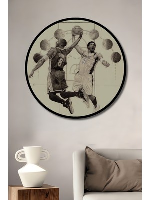 Teona Ahşap Çerçeve Görünümlü Basketbolun Efsaneleri Dekoratif Ahşap Mdf Ev Duvar Tablo Yuvarlak Ev Duvar Tablo