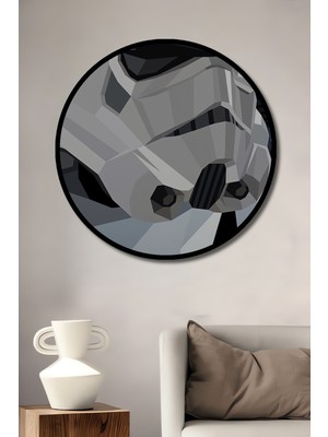 Teona Ahşap Çerçeve Görünümlü Star Wars Stormtrooper Ahşap Mdf Dekoratif Ev Duvar Tablo Yuvarlak Ev Duvar Tablo
