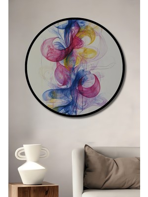Teona Ahşap Çerçeve Görünümlü Renkli Duman Soyut Sanat Ahşap Mdf Dekoratif Tablo Yuvarlak Tablo