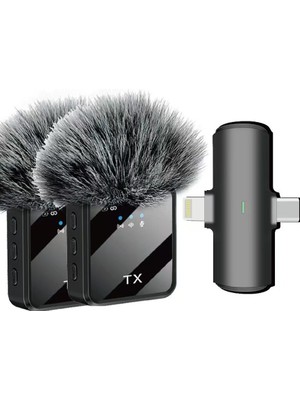 Teknofone Çift Mini Kablosuz Kulaklık Mikrofonu Type-C Lightning Gürültü Azaltma ve Küçük Yaka Klipsli Mini Mikrofon Kayıt, Vlog, Youtube, Tiktok Için