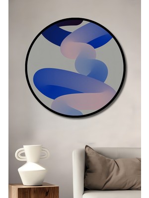 Teona Ahşap Çerçeve Görünümlü Soyut Mavi Pembe Döngü Ahşap Mdf Dekoratif Ev Duvar Tablo Yuvarlak Ev Duvar Tablo