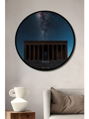 Teona Ahşap Çerçeve Görünümlü Anıtkabir ve Samanyolu Ahşap Mdf Dekoratif Ev Duvar Tablo Yuvarlak Ev Duvar Tablo