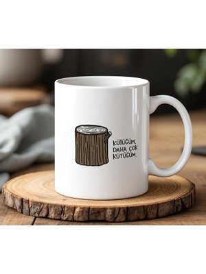 Kütüğüm Tasarımlı Beyaz Seramik Baskılı Kupa Bardak