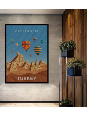 Teona Ahşap Çerçeve Görünümlü Kapadokya Balon Turu Dekoratif Ahşap Mdf Ev Duvar Tablo Dikdörtgen Ev Duvar Tablo