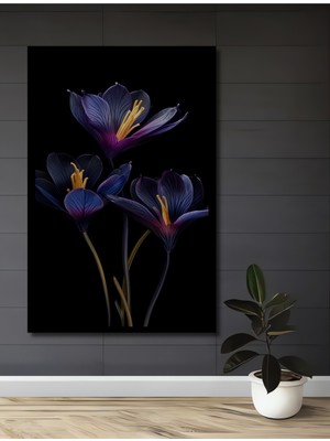 Teona Ahşap Çerçeve Görünümlü Mor Safran Çiçekleri Dekoratif Ahşap Mdf Ev Duvar Tablo Dikdörtgen Ev Duvar Tablo