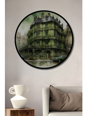 Teona Ahşap Çerçeve Görünümlü Tarihi Şehir Sokakları Dekoratif Ahşap Mdf Ev Duvar Tablo Yuvarlak Ev Duvar Tablo