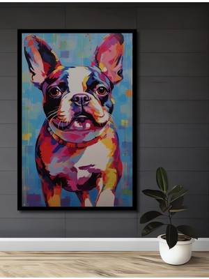 Teona Ahşap Çerçeve Görünümlü Renkli Bulldog Pop Art Dekoratif Ahşap Mdf Tablo Dikdörtgen Tablo