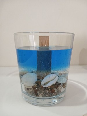 Deniz Temalı Jel ve Soya Mum – Ahşap Fitilli, Dekoratif Cam Mum