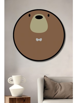Teona Ahşap Çerçeve Görünümlü Sevimli Ayı Minimalist Ahşap Mdf Dekoratif Ev Duvar Tablo Yuvarlak Ev Duvar Tablo