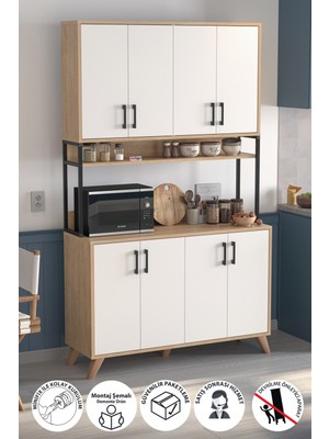 Bofigo 8 Kapaklı Çok Amaçlı Dolap Defne Mutfak Dolabı Erzak Dolabı Kiler Dolabı Safir Meşe Beyaz