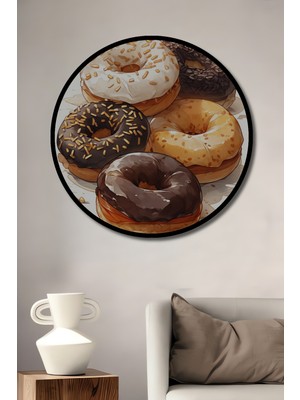 Teona Ahşap Çerçeve Görünümlü Çikolatalı Donut Rüyası Dekoratif Ahşap Mdf Ev Duvar Tablo Yuvarlak Ev Duvar Tablo
