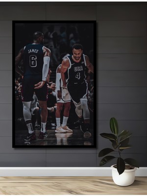 Teona Ahşap Çerçeve Görünümlü Basketbol Yıldızları Dekoratif Ahşap Mdf Ev Duvar Tablo Dikdörtgen Ev Duvar Tablo