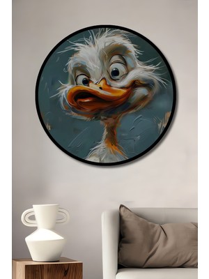 Teona Ahşap Çerçeve Görünümlü Sevimli Ördek Karikatür Ahşap Mdf Dekoratif Ev Duvar Tablo Yuvarlak Ev Duvar Tablo