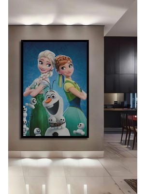 Teona Ahşap Çerçeve Görünümlü Frozen Elsa Anna Olaf Dekoratif Ahşap Mdf Ev Duvar Tablo Dikdörtgen Ev Duvar Tablo