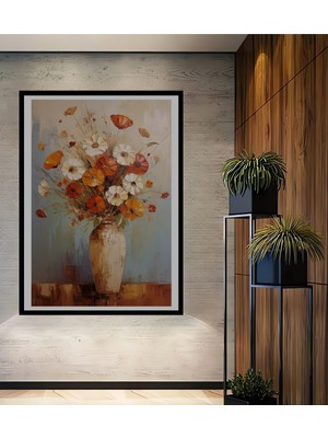 Teona Ahşap Çerçeve Görünümlü Kır Çiçekleri Vazoda Dekoratif Ahşap Mdf Ev Duvar Tablo Dikdörtgen Ev Duvar Tablo