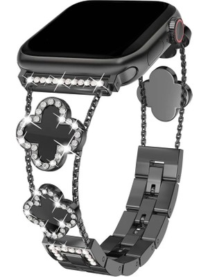 Dexmon Apple Watch 11 10 42MM 9 8 7 6 Se Uyumlu 38 40 41MM Lüks Taşlı Çiçekli Metal Kordon – Şık Zarif Kadın Saat Kayışı