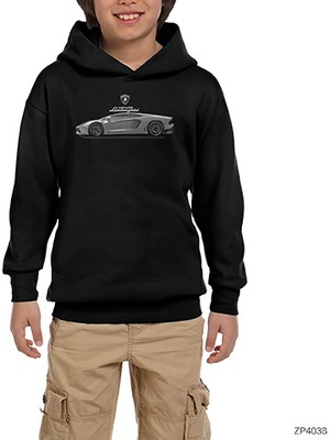 Zepplin Giyim Lamborghni Gray Siyah Çocuk Kapşonlu Sweatshirt