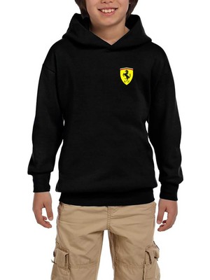 Zepplin Giyim Ferari Logo Siyah Çocuk Kapşonlu Sweatshirt