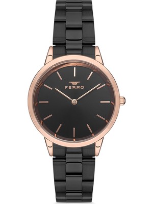 Ferro F21124A-R Quartz Çelik Siyah 35 mm Kadın Kol Saati