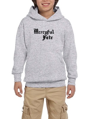 Zepplin Giyim Mercyful Fate Logo Text Gri Çocuk Kapşonlu Sweatshirt
