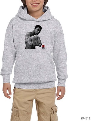 Zepplin Giyim Muhammed Ali Punch Gri Çocuk Kapşonlu Sweatshirt