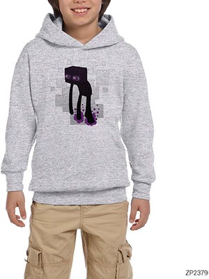 Zepplin Giyim Mine-Craft Enderman Gri Çocuk Kapşonlu Sweatshirt