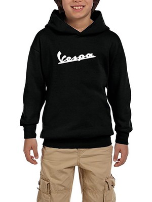 Zepplin Giyim Vespa Logo 3 Siyah Çocuk Kapşonlu Sweatshirt