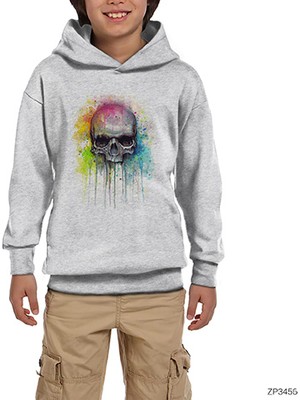 Zepplin Giyim Skull Kuru Kafa Paint Gri Çocuk Kapşonlu Sweatshirt