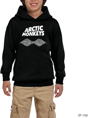 Zepplin Giyim Arctic Monkeys Logo Siyah Çocuk Kapşonlu Sweatshirt