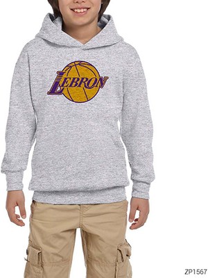 Zepplin Giyim Lebron J. Lakers Logo Gri Çocuk Kapşonlu Sweatshirt