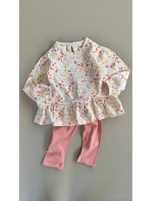 Desenli Uzun Kollu T-Shırt Takım 1-8 Yaş Ekru