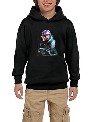 Zepplin Giyim F1 Lewis H. 44 Siyah Çocuk Kapşonlu Sweatshirt