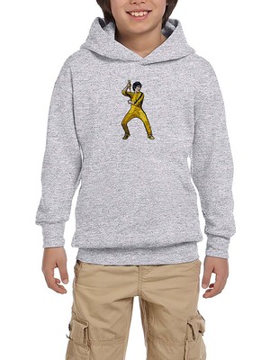 Zepplin Giyim Bruce Lee Face For Fight Gri Çocuk Kapşonlu Sweatshirt