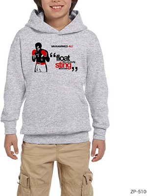 Zepplin Giyim Muhammed Ali Sting Like A Bee 2 Gri Çocuk Kapşonlu Sweatshirt
