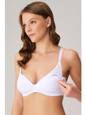 Beruflic Balensiz Lohusa Önden Açılan Yumuşak Süngerli Beyaz Emzirme Sütyeni